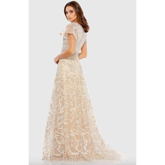 Mac Duggal 20310 Beige Embellished Butterfly Sleeve A-Line Gown Size 18 - Picture 3 of 9